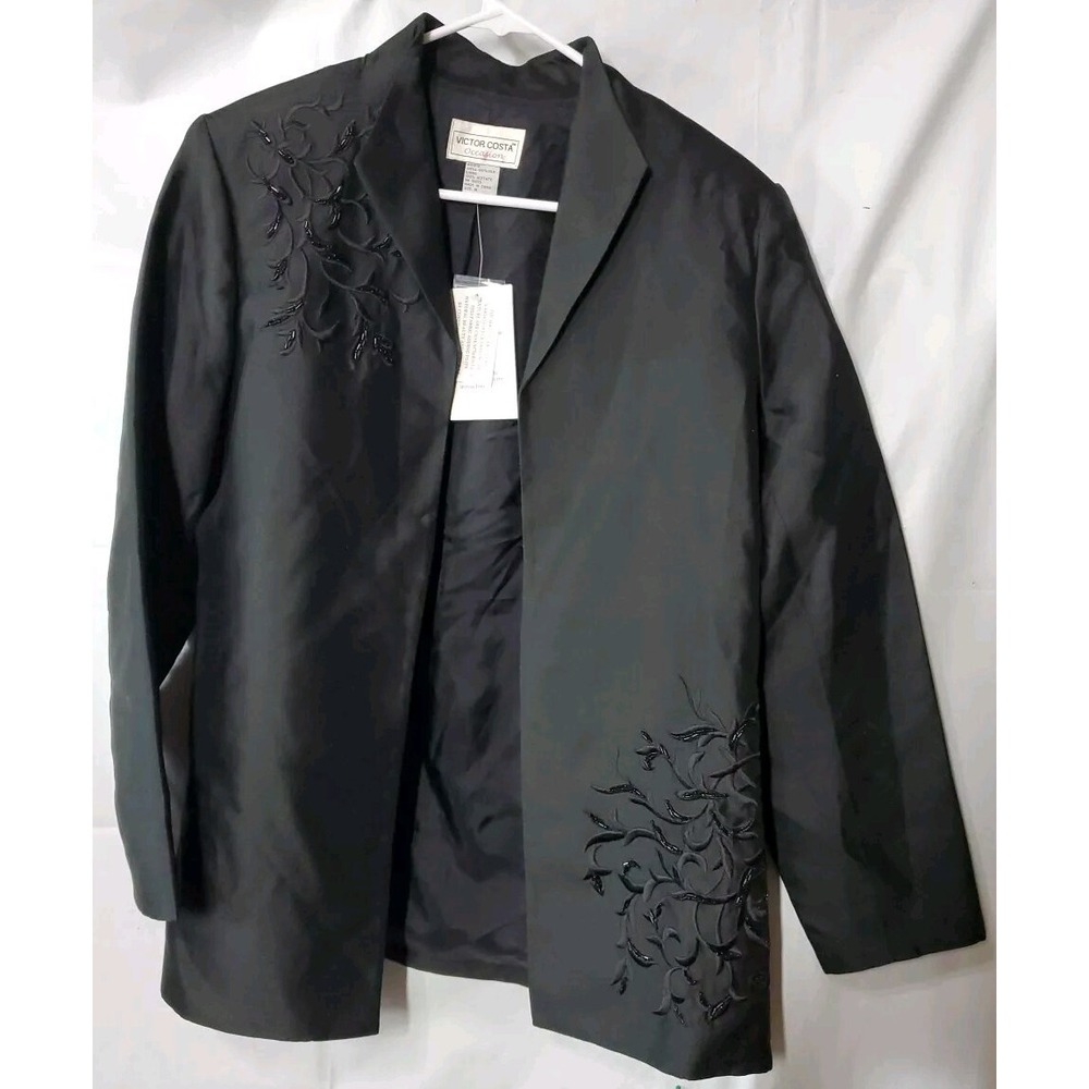 Victor Costa‎ occasion jacket 100% Silk Lined Beaded Embroidered  Sz M NWT